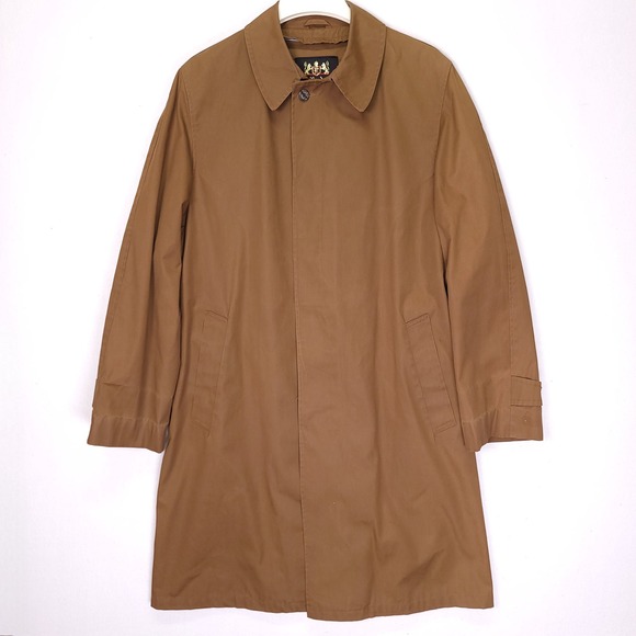 Lord Forecaster Courier Vintage Brown Trench Coat Mens 42L Hidden Button Mac USA